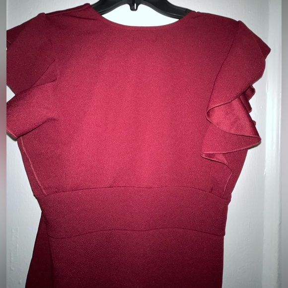 Stefano Di Roma Short Sleeve Flutter Sleeve Shift Dress - Wine Red - Picture 4 of 5